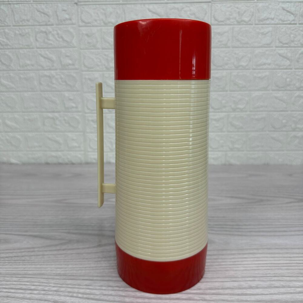Aladdin's Hi-Lo Thermos Bottle WM1060P Wide Mouth Red Cream One Quart VTG Retro